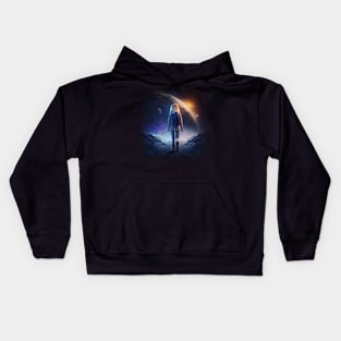 Walking at the moon Blonde girl space galaxy theme Kids Hoodie